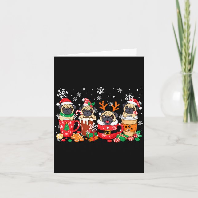 Group Santa Reindeer Pugs In Coffee C Christmas  Karte (Vorderseite)