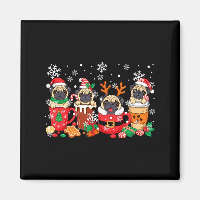 Group Santa Reindeer Pugs In Coffee C Christmas  Magnet (Vorne)