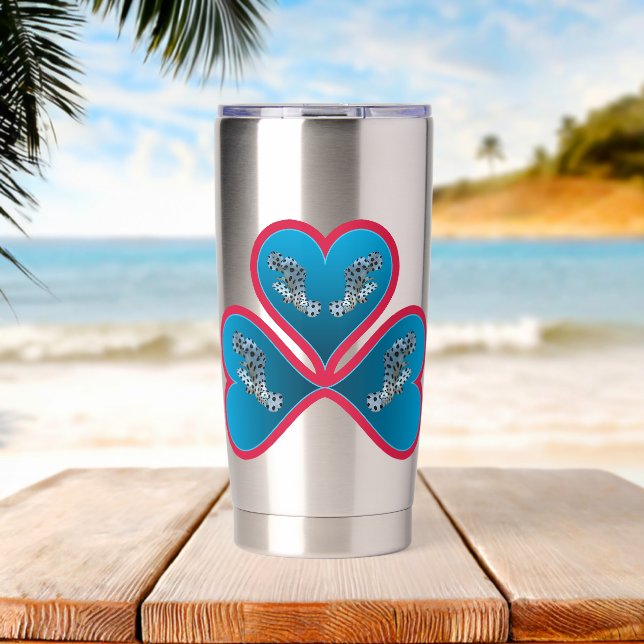 Grouper Twins - 3 rote umrandete blaue Herzen |  Thermobecher (Strand (gedreht))