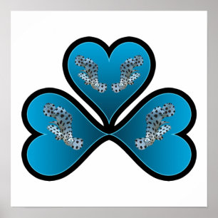 Grouper Zwillinge - 3 Schwarz umrandete blaue Herz Poster