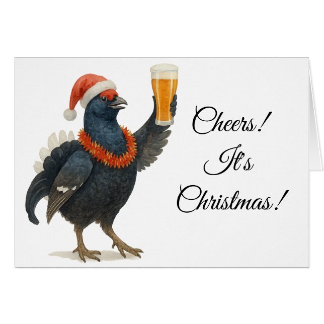 Grouse, Santa hat & Beer Christmas greetings card (Vorderseite (Horizontal))