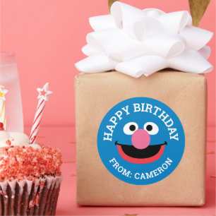 Grover Face Art Happy Birthday Gift Tag Runder Aufkleber