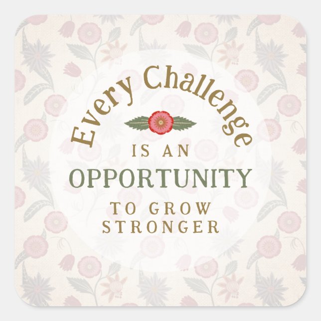 "Grow Stronger" Affirmation Quadratischer Aufkleber (Vorderseite)