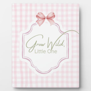 Grow Wild Little One Pink Gingham Bow Kinderzimm Fotoplatte