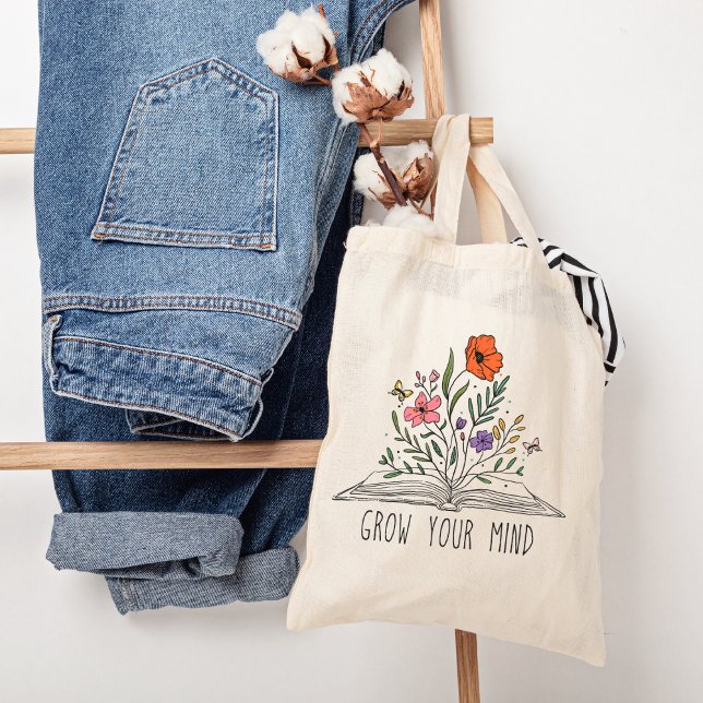 Grow your mind Boho Wildflower and book Tragetasche (Von Creator hochgeladen)