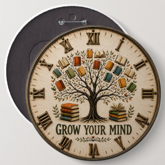 Grow Your Mind Book  Reading Teacher Gift Button (Vorne & Hinten)