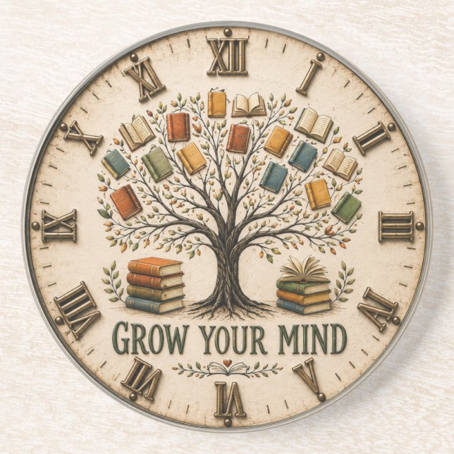 Grow Your Mind Book  Reading Teacher Gift Getränkeuntersetzer (Vorne)