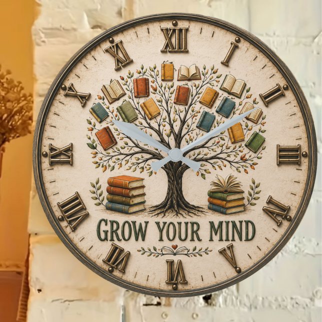 Grow Your Mind Book  Reading Teacher Gift Große Wanduhr (Von Creator hochgeladen)