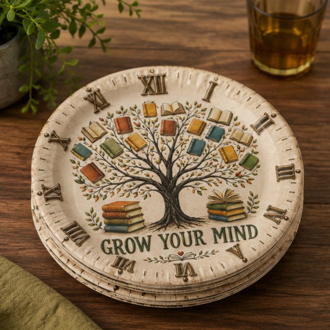Grow Your Mind Book  Reading Teacher Gift Pappteller (Von Creator hochgeladen)