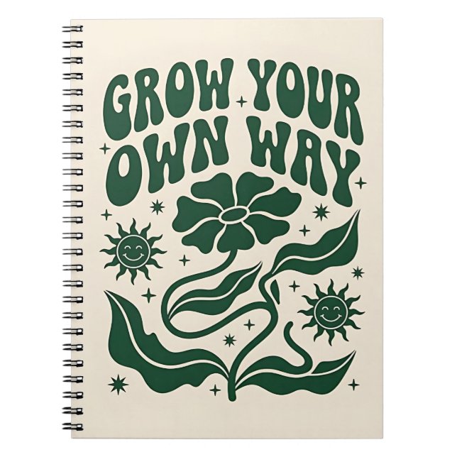 Grow Your Own Way | Green Motivational Retro Notizblock (Vorderseite)