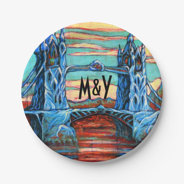 Growing Bridge in einer fantasievollen Stadt Dinne Pappteller (Vorderseite)