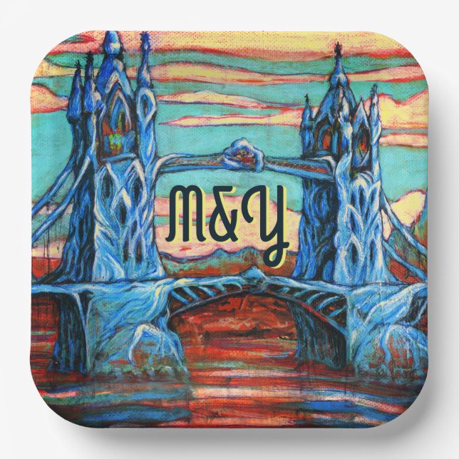 Growing Bridge in einer fantasievollen Stadt Dinne Pappteller (Vorderseite)