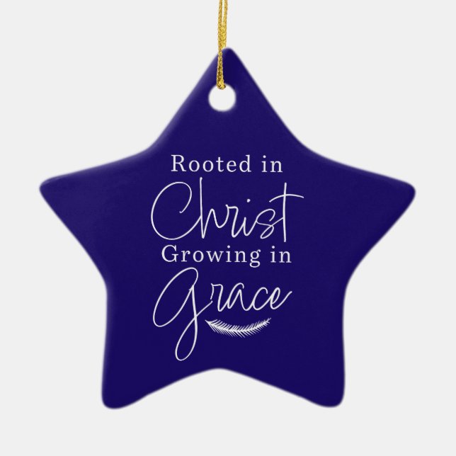 Growing in Grace Blue and White Star Christmas Keramik Ornament (Vorne)