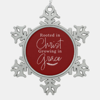 Growing in Grace Red and White Christmas Schneeflocken Zinn-Ornament