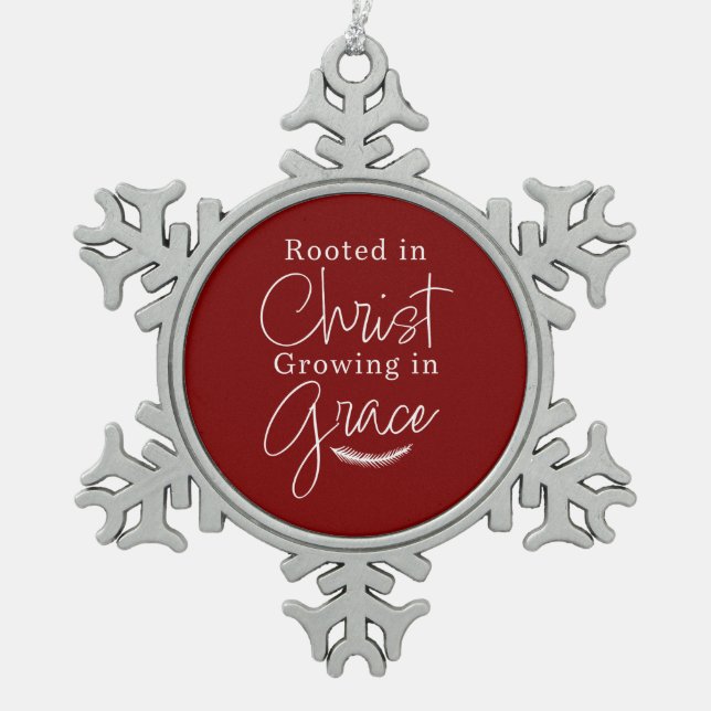 Growing in Grace Red and White Christmas Schneeflocken Zinn-Ornament (Vorderseite)