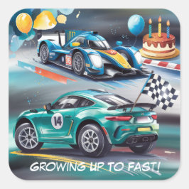 Growing Up To Fast Boy Birthday Party Quadratischer Aufkleber