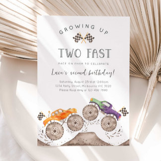 Growing Up Two Fast Monster Truck Birthday Einladung