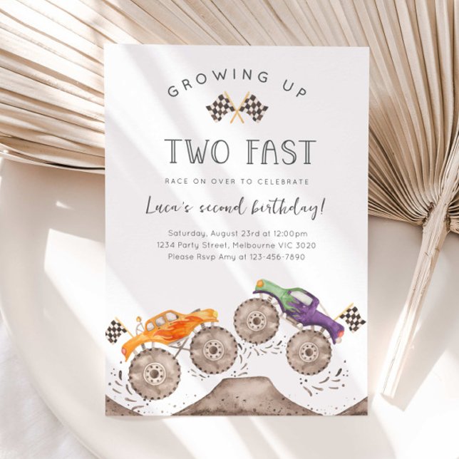 Growing Up Two Fast Monster Truck Birthday Einladung (Von Creator hochgeladen)