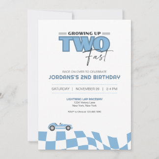 Growing Up Two Fast Race Car Birthday Invitation Einladung