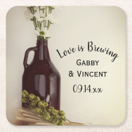 Growler, Hops and Daisies Brewery Wedding Rechteckiger Pappuntersetzer