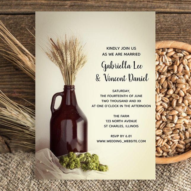 Growler, Hops and Wheat Brewery Wedding Invitation Einladung (Von Creator hochgeladen)