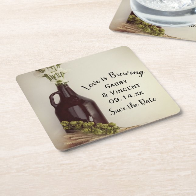 Growler Hops Daisies Brauerei Hochzeit speichern D Rechteckiger Pappuntersetzer (angewinkelt)