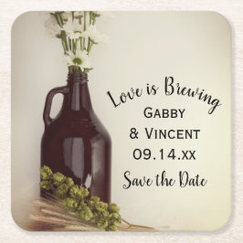 Growler Hops Daisies Brauerei Hochzeit speichern D Rechteckiger Pappuntersetzer