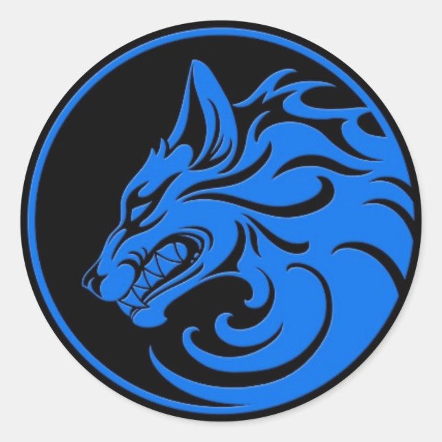 Growling Blue und Black Wolf Circle Runder Aufkleber (Vorderseite)