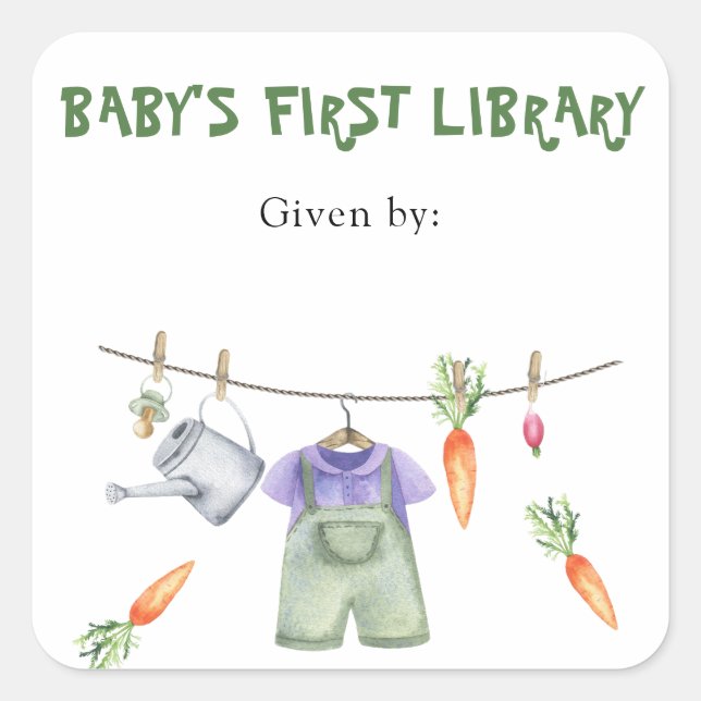 Grown Baby Shower Buchzeichen - Babybibliothek Quadratischer Aufkleber (Vorderseite)
