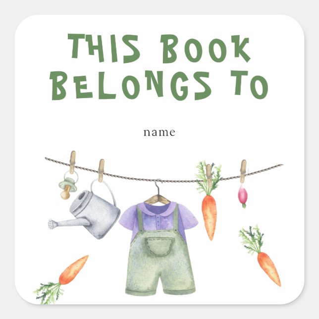 Grown Baby Shower Buchzeichen - dieses Buch gehört Quadratischer Aufkleber (Vorderseite)