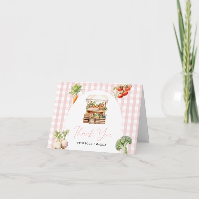 Grown Fresh Market Baby Shower Gingham Dankeskarte (Vorderseite)