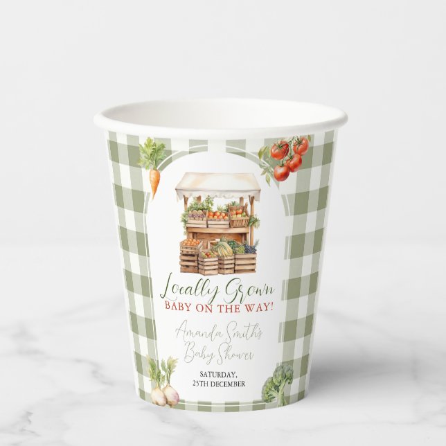 Grown Fresh Market Baby Shower Gingham Pappbecher (Vorderseite)