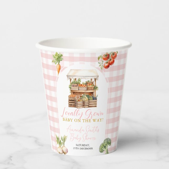 Grown Fresh Market Baby Shower Gingham Pappbecher (Vorderseite)