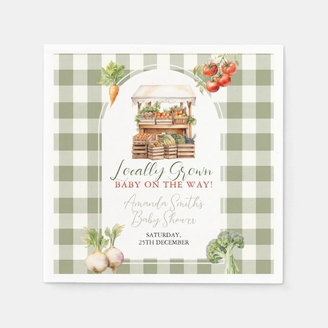Grown Fresh Market Baby Shower Gingham Serviette (Vorderseite)