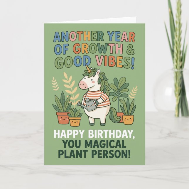 Growth Good Vibes Unicorn Plant Lover Birthday Karte (Vorderseite)