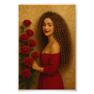 "Grua elegante me fustan të kuq me trëndafila - Po Fotodruck