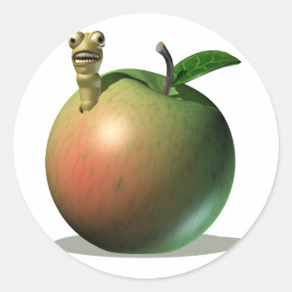 Grub Eating Apple Runder Aufkleber