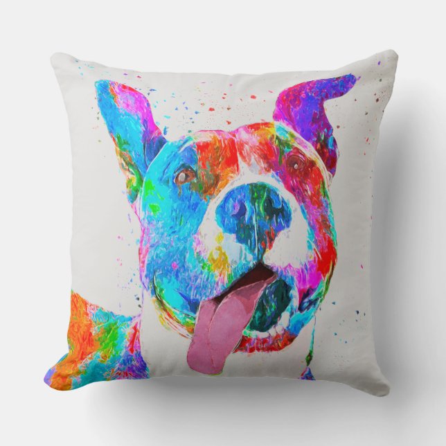 Gruben-Stier-Terrier-bunte Pop-Kunst Kissen (Vorderseite)