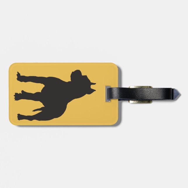 Gruben-Stier-Terrier-Schwarz-Silhouette Gepäckanhänger (Rückseite horizontal)