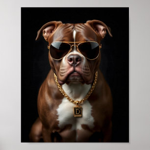 Grubenbulle Hund mit Sonnenblase und Goldkette Poster