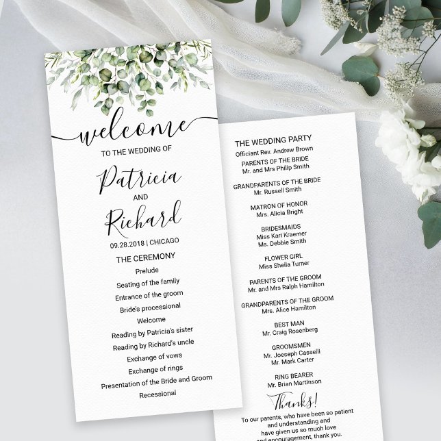 Gruene Eukalyptus-Aquarell-Hochzeitsprogramm Programm (Von Creator hochgeladen)