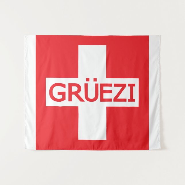 Gruezi Switzerland Flag Wandteppich (Vorderseite (Horizontal))