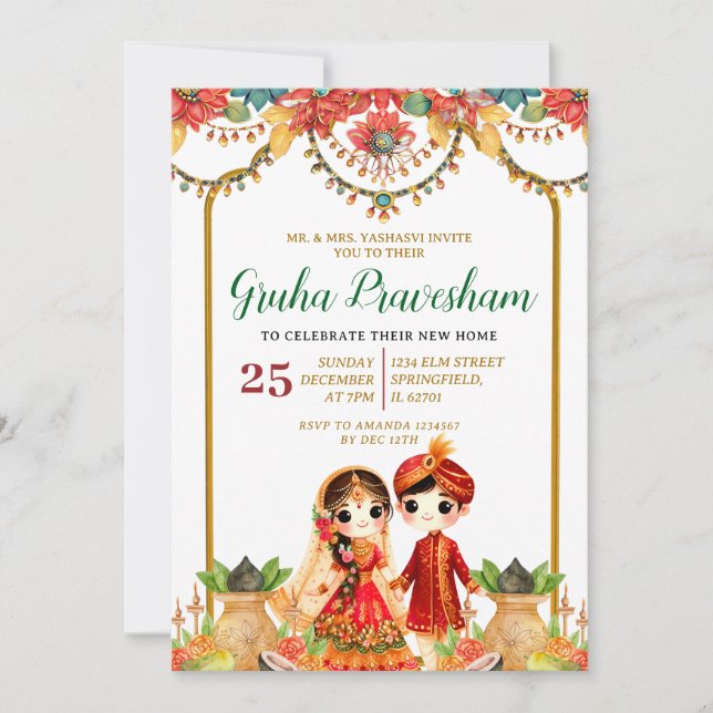 Gruha Pravesh Indian Vastu Puja Housewarnung Einladung (Vorderseite)