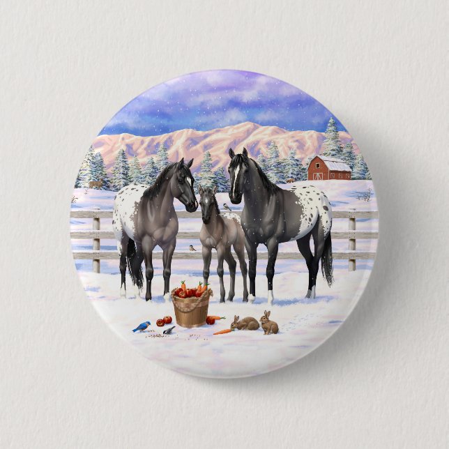 Grulla Gray Appaloosa Pferde auf einem schneebedec Button (Vorderseite)