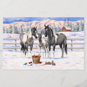 Grulla Pinto Gray Paint Horses on Winter Farm