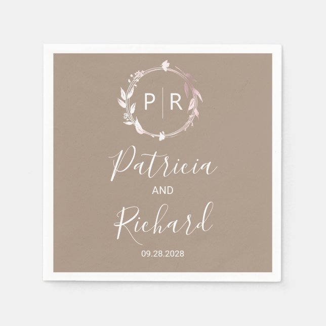 Grullo-Imitat-Folie Monogram Wedding Napkins Serviette (Vorderseite)