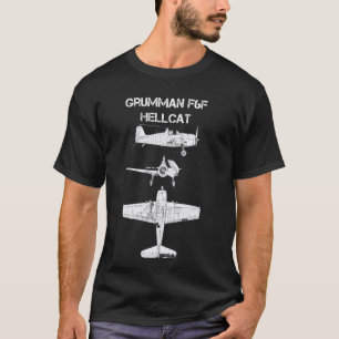 Grumman F6F Hellcat WW2 Navy Airplane Blueprint T-Shirt