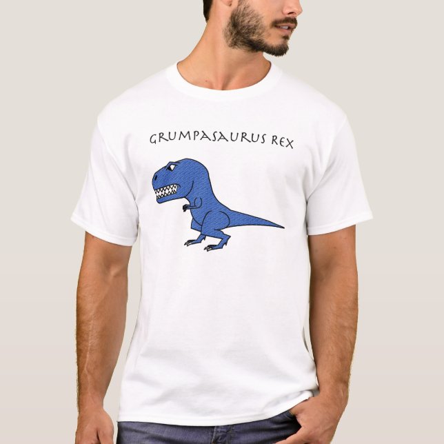 Grumpasaurus Rex Blau gemasert T-Shirt (Vorderseite)