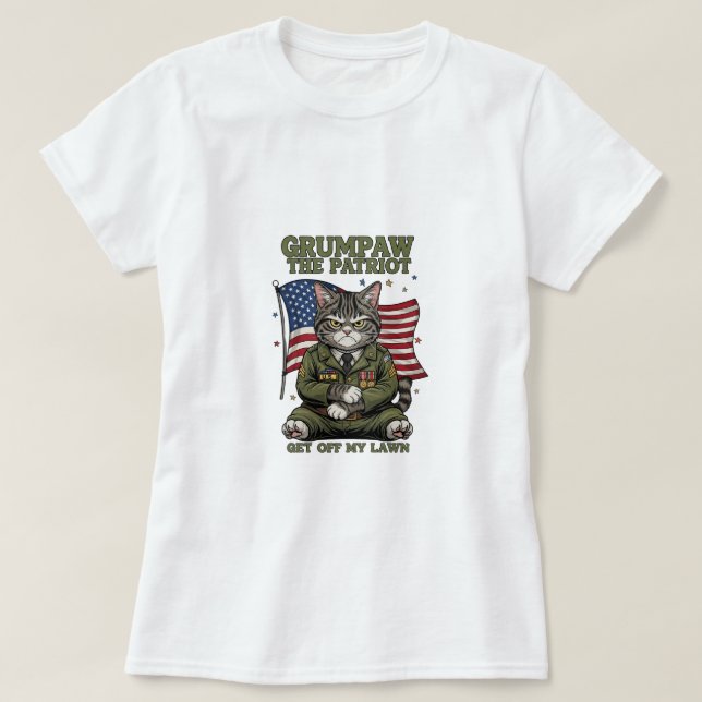 Grumpaw the Patriot - Funny Angry Cat T - Shirt (Design vorne)