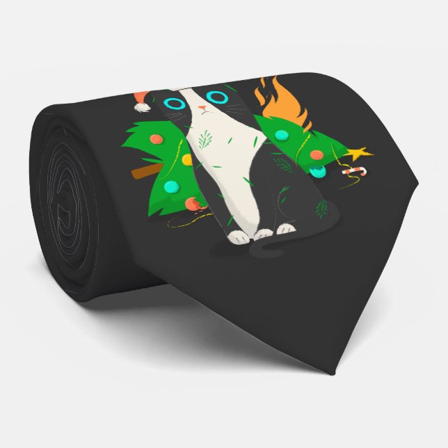 Grumpige Weihnachtskatze Krawatte (Gerollt)